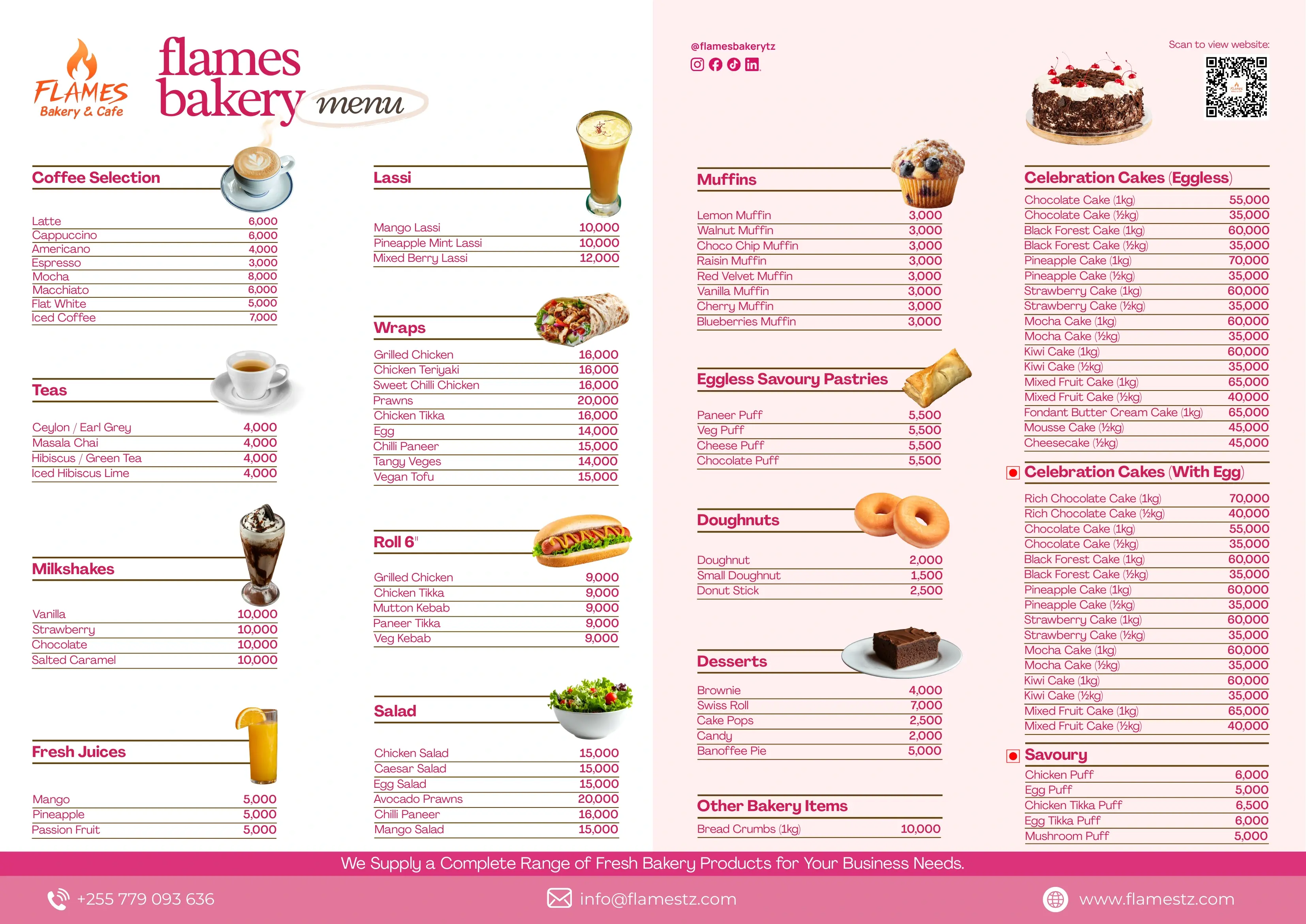 Flames Bakery & Cafe menu page 1 of 2