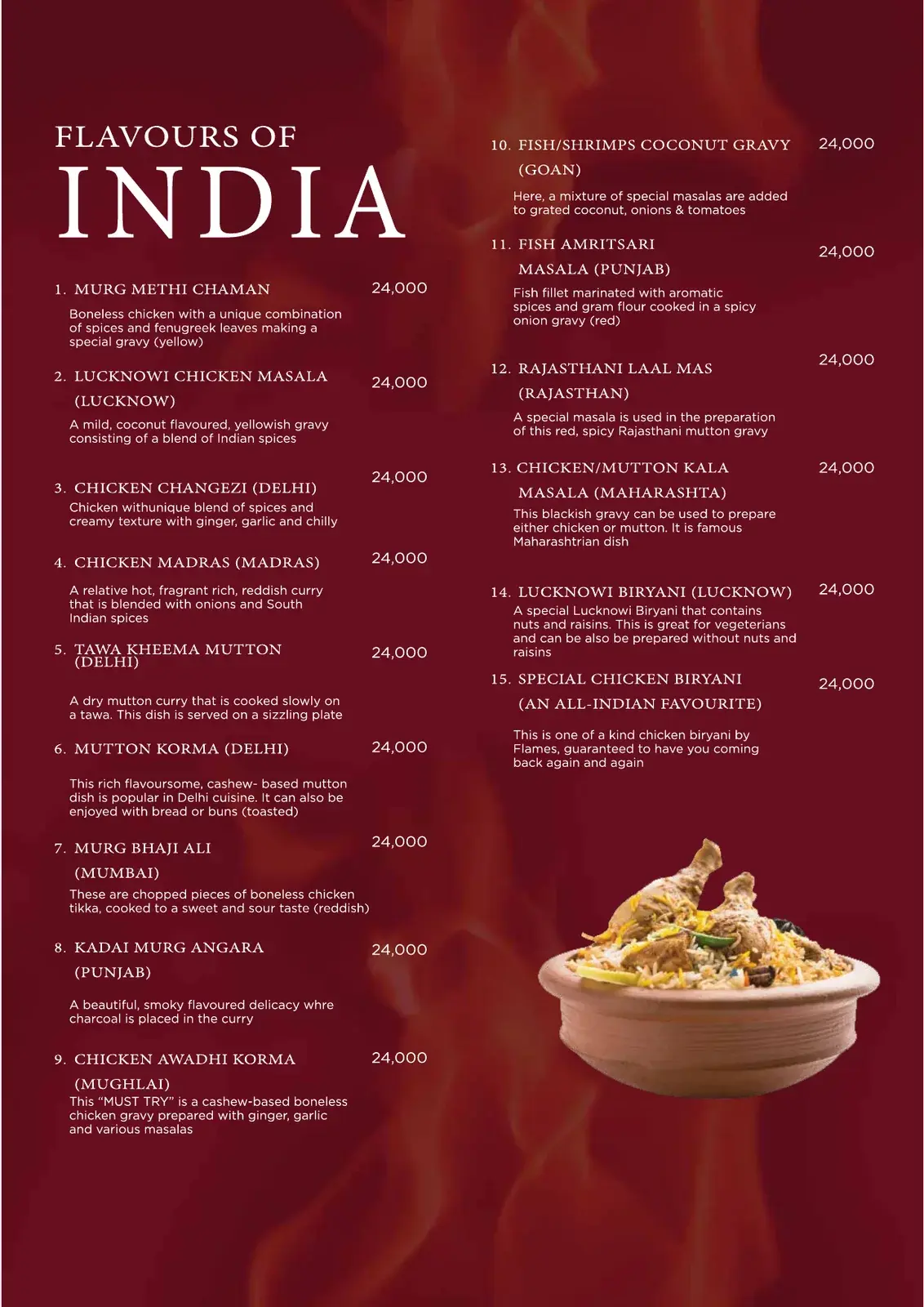 Flames Restaurant menu page 3 of 16