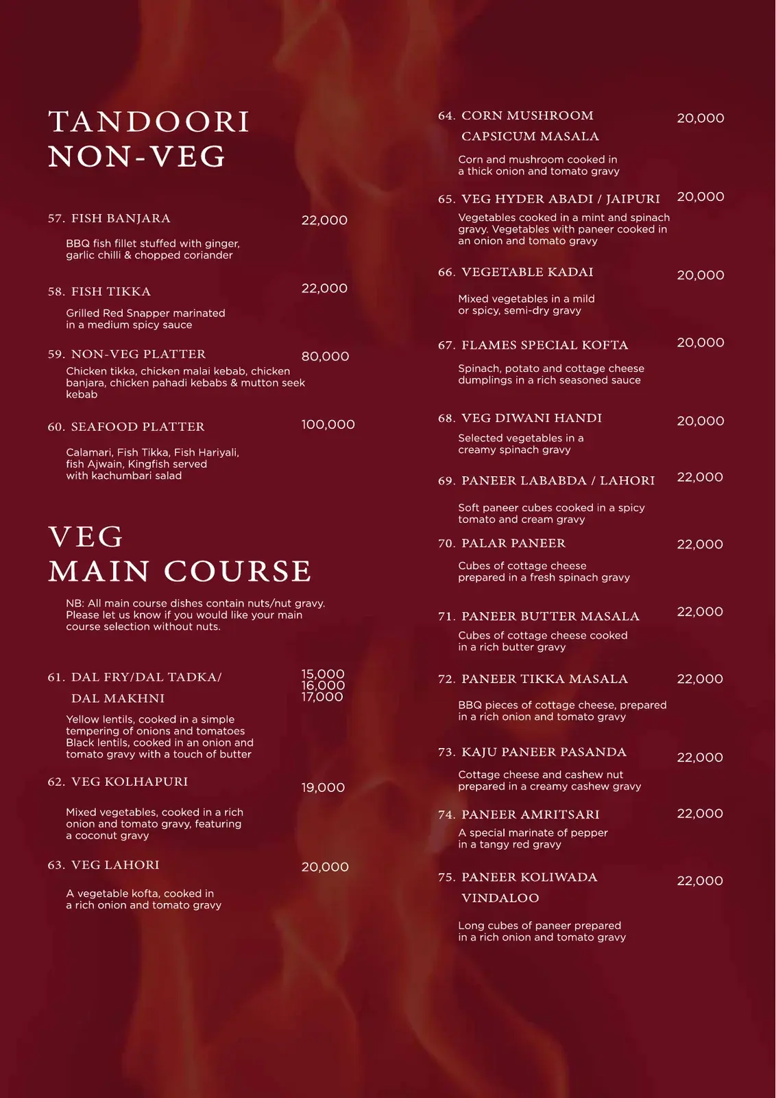 Flames Restaurant menu page 6 of 16